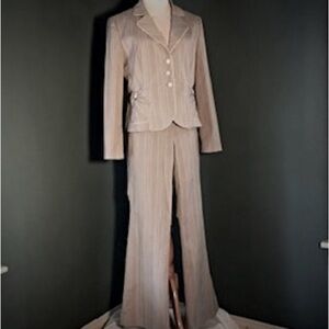 Signature pink and tan suit, pink ribbons and trim , lace buttons